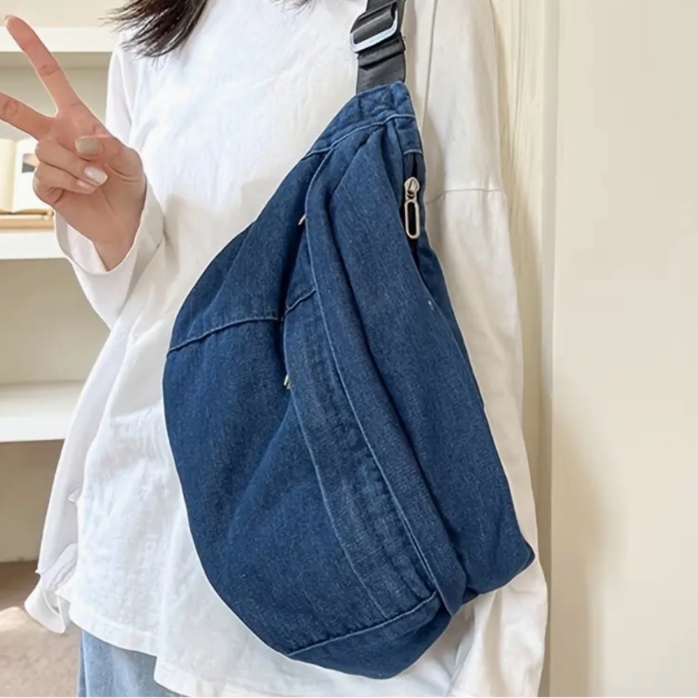 Blue Denim slouchy stylish sporty roomy Crossbody Bum Bag
